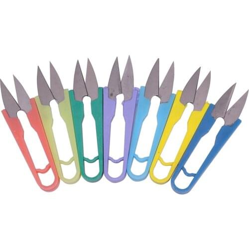 10 pcs 110mm Plastic Handle Stainless Steel Scissors DIY Hand Tools Tailor Cut Color Random Delivery