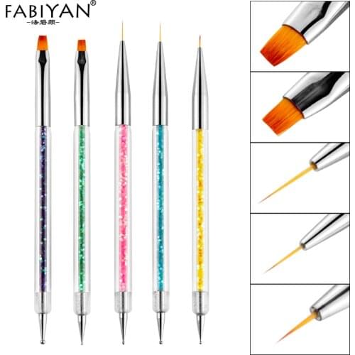 5pcs/set Nail Art Double Head Painting Drawing Liner Flat Dotting Brush Pen Sequins Acrylic UV Gel Polish Tips Manicure Tools