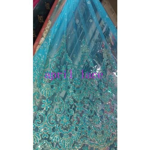 5yards HL039 floral glued sparkle glitter mesh net tulle lace fabric for india african sawing /evening dress
