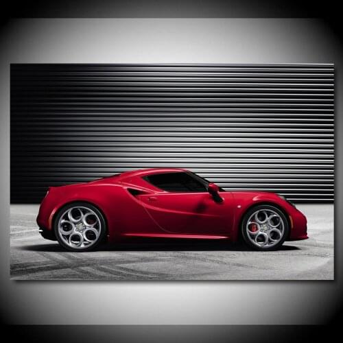 Alfa Romeo 4CRed Sport Car Wallpaper Wall Decor Art Posters Canvas Paintings Fabric Printed Room Decoration