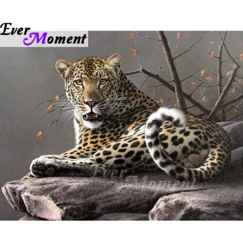 Ever Moment Diamond Painting Leopard on Stone Full Square Drill Picture Of Rhinestone Diamond Embroidery Decoration Home ASF1588