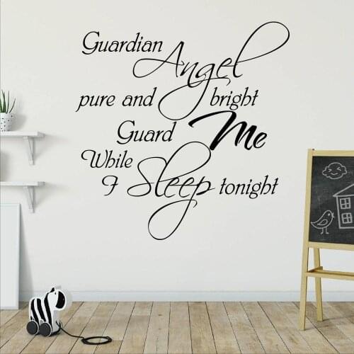 Guardian Angel Wall Decal Baby Nursery Kids Room Guardian Angel Sleep Quote Wall Sticker Girl Room Bedroom Vinyl Home Decor Art