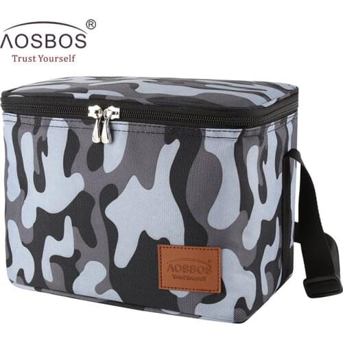 Aosbos Portable Cooler Lunch Bags Insulated Camo Thermal Lunchbox Shoulder Food Picnic Bag Cooler Tote Handbags for Men Women