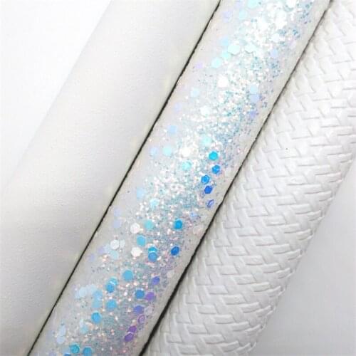 White Glitter Fabric, Metallic Synthetic Leather, Faux Fabric Sheets For Bow A4 21x29CM Twinkling Ming XM001A
