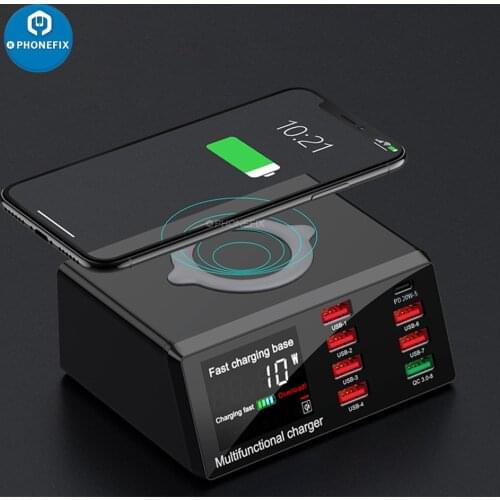 100W 8 Ports USB Fast Charging Station Quick Charge 3.0 Adapter HUB Wireless Dock Station PD Fast Charger For Mobile Device