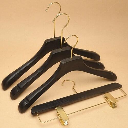 10 pcs/lot Black Wooden Coat Hanger Solid Wood Clothes Hangers Mens and Womens Garment Hanging Wardrobe Space Saving