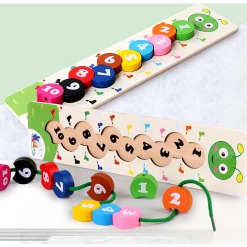 Baby Number Learning Toys Montessori Colorful Wooden Stringing Threading Caterpillar Digital Beads Educational Toys For Children