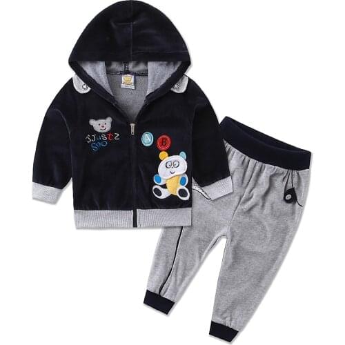 Long sleeve coats+long pants Childrens velour 2 pieces sets for 1 to 3 years old kids clothes
