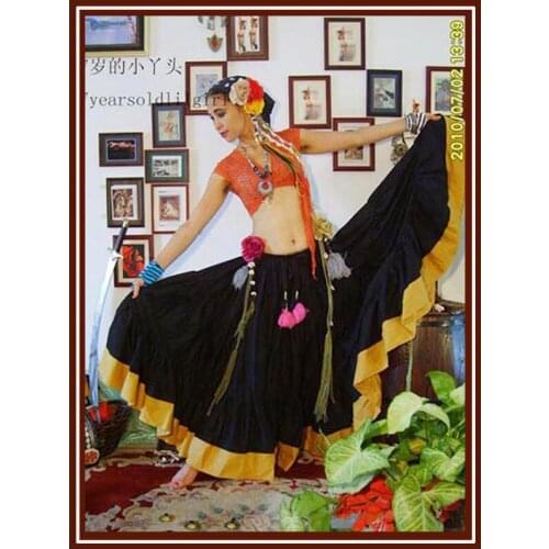Cotton 3Tiered 12Yards Ats Gypsy Tribal Belly Dance Skirt With Border EG04