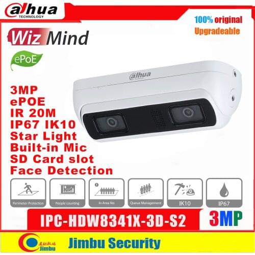 Dahua ePOE Original IPC-HDW8341X-3D-S2 3MP WizMind Dual-Lens Camera Starlight Video Cameras IR20M Home Security