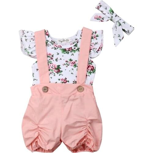 Citgeett Summer Newborn Baby Girls Floral Romper Floral Tops Bib Pink Pants Overalls Headband Outfit Cute Set