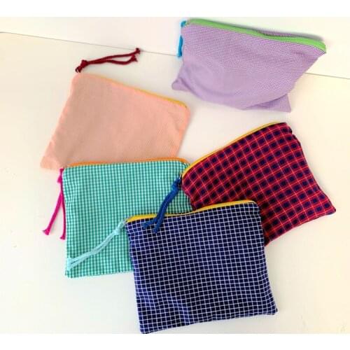 Fashion Plaid Cosmetic Bag Cotton Fabric Women Travel Make Up Bags Zipper Pouch Japan Style Female Toiletry Wash Bag 2021 New