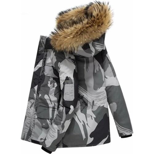 -30 Degree Mens Camouflage Down Jackets Winter Thick Camping Hiking Trekking Coats Windbreaker White Duck Down Parka Overcoat