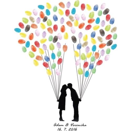 Party Favor 50x70cm Multi Size Fingerprint Tree Painting Wedding Signature Guest Book Couple Kiss Canvas Painting With Ink Pad
