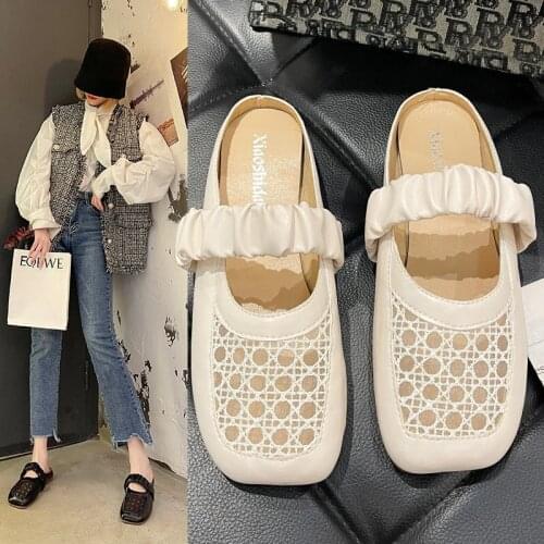 Girls Shoes 2021 wrapped head half slippers female summer flat bottom slippers fairy wind outside wear Mueller shoes mules shoes