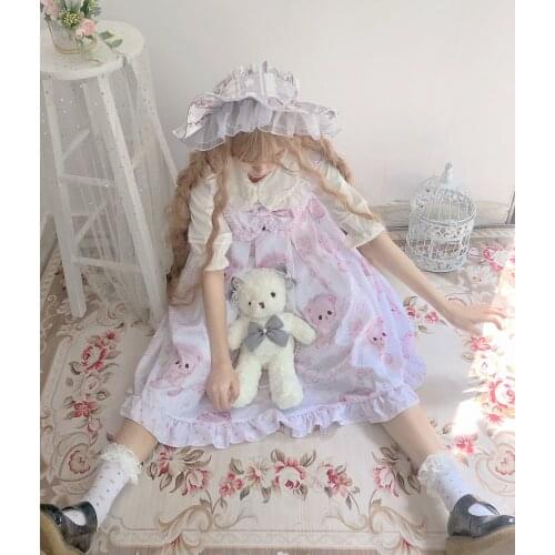Lolita Dress Baby Bear Milk Reflective JSK Dress renaissance gothic lolita tea party loli princess dress lolita blouse
