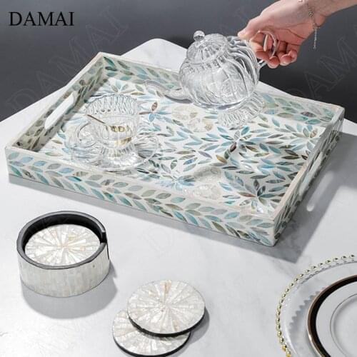 Creativity Color Shell Trays Decorative Modern Simplicity Large Rectangle Wine Set Teacup Storage Tray Living Room Decoration