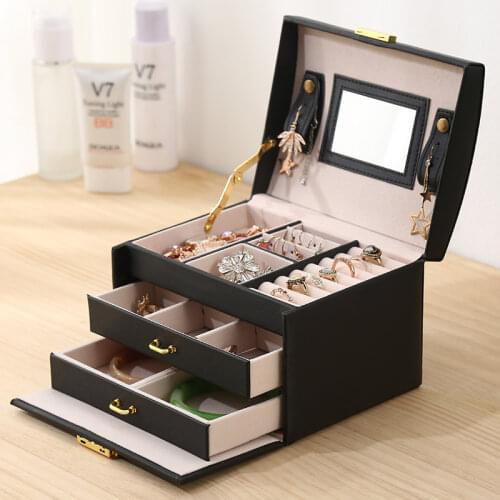 Creative Simplicity Pu Jewelry Box Portable Stud Necklace Organizer Case Travel Earring Ring Storage Packaging Display Accessory