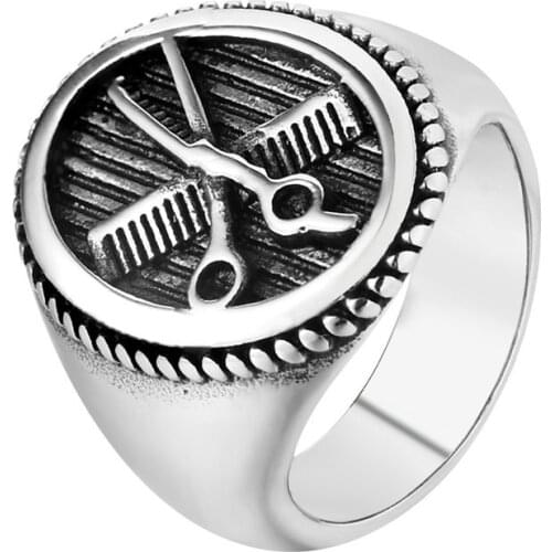 Drop Shipping Size 7~12 Silver color Cool Barber Scissors Ring 316L Stainless Steel Jewelry Hairdressing Tools Style Ring