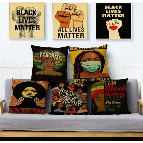 Retro Black Lives Matter Print Cushion Cover Sofa Home Decor Pillowcase Kid Gift Women Power Fist Pattern Pillows Cases