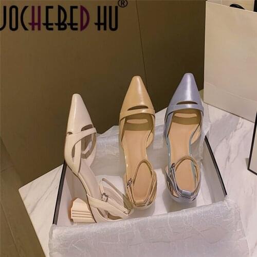 【JOCHEBED HU】Fashion Casual Women Sandals Buckle Strap Footwear Heels Women Shoes Sandals Female Genuine Leather Girl Wedding Sh