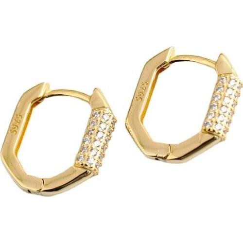 Real 925 Sterling Silver Geometric Polygon Hoop Earring For Women Inlaid Zircon U-Shaped Circle Earring Simple Accessories