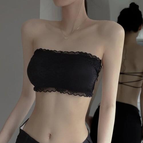 SP&CITY Summer Lace Hollow Out Tube Top Women Classic Bandage Breathable Pad Bra Gathered Push Up Brassiere No Steel Ring Tops