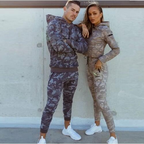 Sports suits Men/woman Set Brand Fitness Suits autumn Men Set Long Sleeve Camouflage Hoodies+Pants Gym Running Sportswear Suit