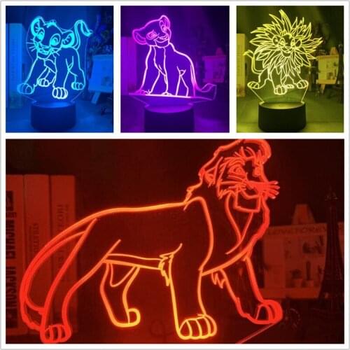 Disney The Lion King 3D Night Light LED Simba Mufasa Lion Kids Xmas Anime Cartoon Decoration Movie Lampara Cute Animal Luminaria