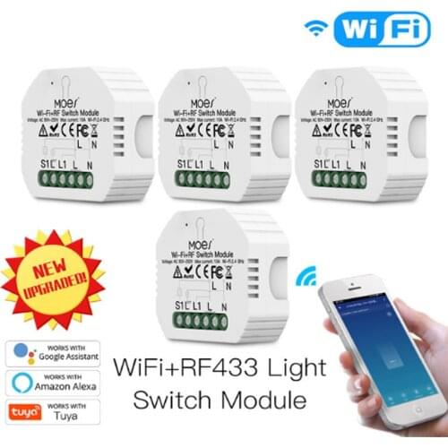 1Gang 1/2Way WiFi+RF433 Smart Light Switch Module Work With Alexa Google Home Smart Life/tuya App Remote Control