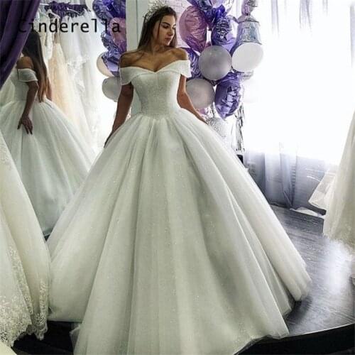 Gorgeous Shining Crystal Beading Off The Shoulder Lace Up Princess Ball Gown Wedding Dresses Bride Gowns vestido de noiva