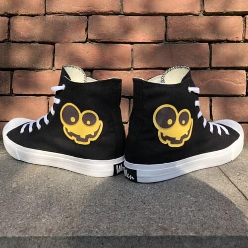 Wen Design Halloween Pumpkin Classic Black Canvas Shoes for Women Men High Top Boy Girl Sneakers Skateboarding Gym Trainers
