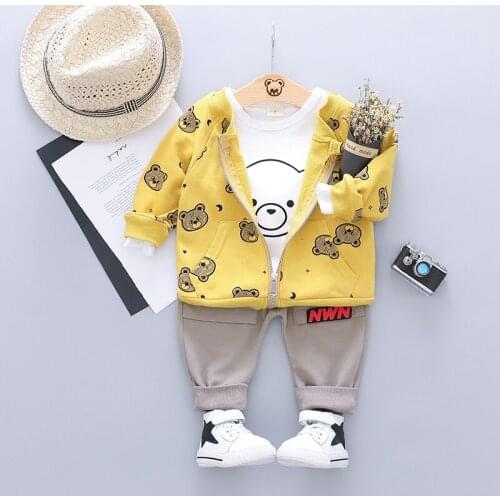 High quality baby boy clothing 2019 spring autumn new cartoon bear kid suit children clothes coat+T-shirt+pant clothing set
