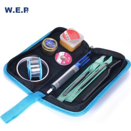 WEP Tweezers Soldering Cleaning Brush Welding Flux Solder Wire Tin Suction Pen Suction Wire Soldering Repair Tools Bag