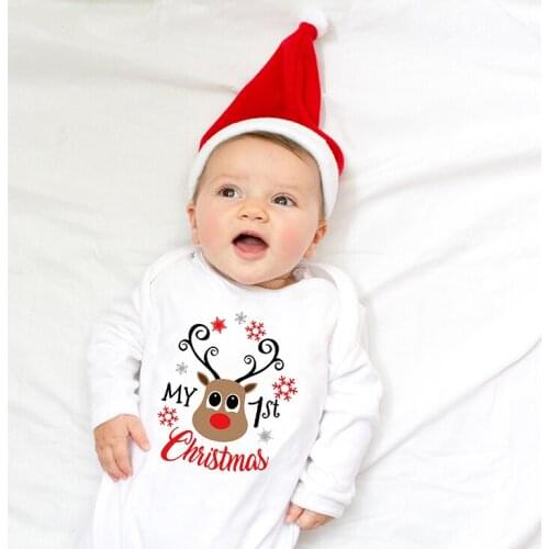 Funny My First Christmas Letter Print Romper Jumpsuit Infant Newborn Baby Girls Boys Long Sleeve Outfit Christmas Clothes