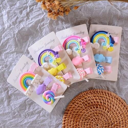 3pc/set Cute Girl Cloud Lollipop Rainbow Hairpins Cartoon Bobby Pin Hair Clips for Girls Children Headband Kids Accessories