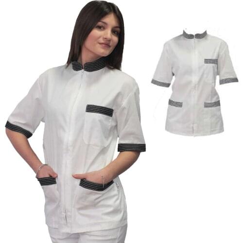 Coat jacket women chef kitchen cook work bar laboratory zip half sleeves