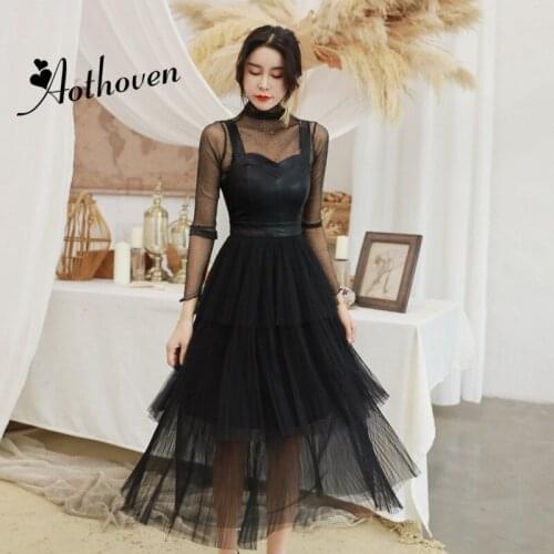 2 Piece Set Autumn 2020 Women Full Sleeve Turtleneck Shirt Top and PU Patchwork Black Mesh Dress Office Party Suit Two Piece Set