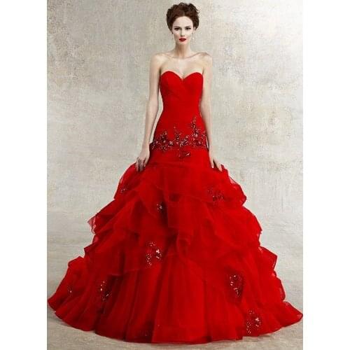 Vestidos de novia 2018 New ball gown Beading Applique Organza Ruffles Red Bridal gown Custom Made Mother of the Bride Dresses