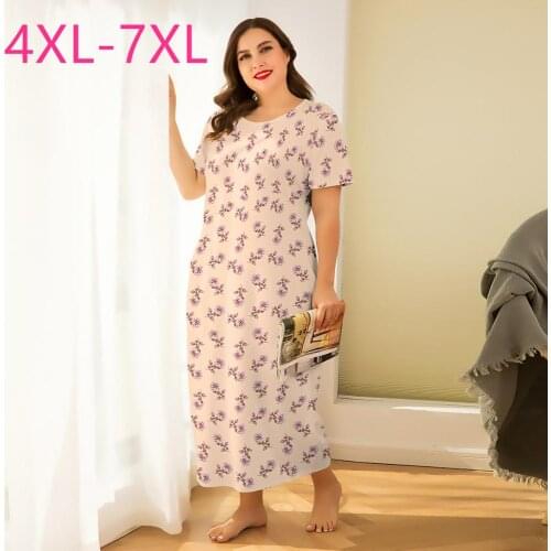 New summer plus size home wear long dress for women large loose short sleeve floral print straight long dress 4XL 5XL 6XL 7XL