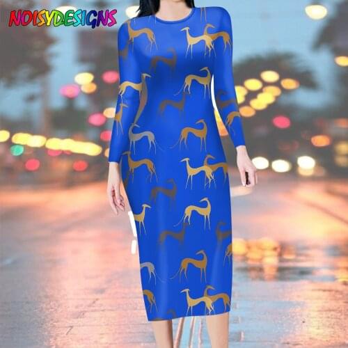 NOISYDESIGNS Greyhound Dog Printing 2021 Women Party Dress Long Sleeve Bodycon Pencil Dress Autumn Spring Women Clothing