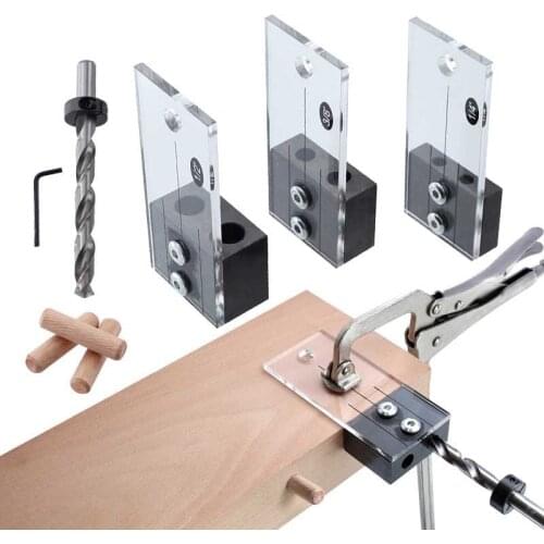 ZK30 Dowel Drilling Jig Kit 1/2'' 3/8'' 1/4'' Pocket Hole Jig Acrylic Faces Drill Guide Hole Locator DIY Woodworking Tools