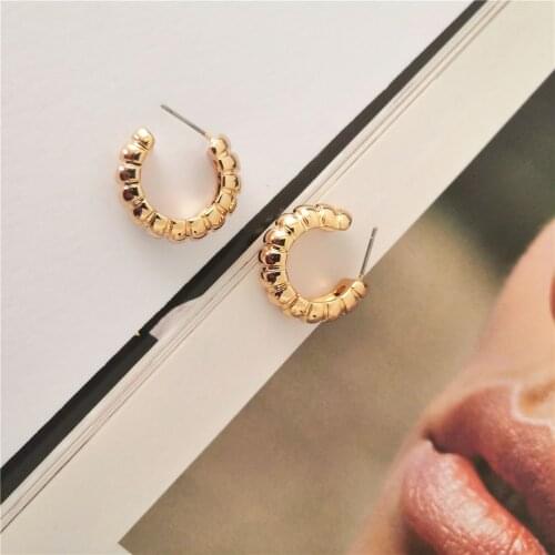 Bohemia Gold Color Plating Striple Textured Earrings For Women Girl Elegant Gorgeous Casual Chic Modern Hoop Jewelry Accessory