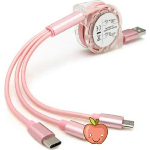 1M 3 in 1 Multi USB Retractable Charger Cable For iPhone lighting USB TYPE C Android Micro line