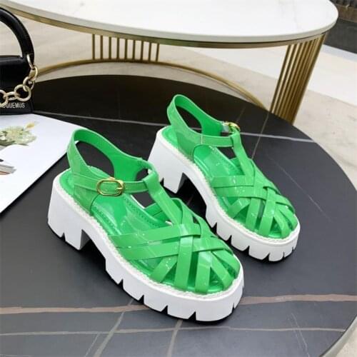 2021 Hot Summer Shoes Woman Platform Woman Sandals Patent Leather Sandals Women Casual Zapatillas Mujer Hollow Chaussure Femme