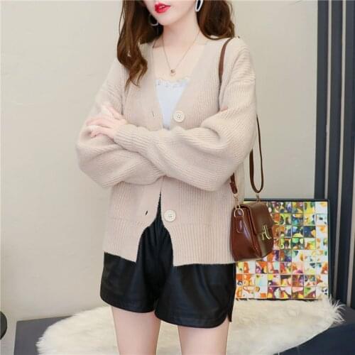2021 autumn and winter new sweater women Korean style loose outer wear solid color knitted cardigan single-breasted jacket