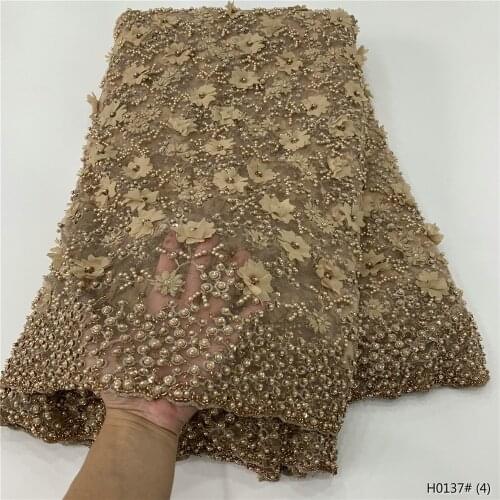 Latest 2021 High Quality African Sequins Lace Fabric Nigerian Party Dress French Tulle 3D Applique Mesh Lace For Sewing Gown