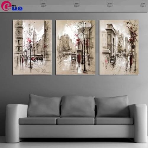 DIY Diamond Painting Full Square Triptych European Town 5D Diamond Embroidery Mosaic Handmade Walking In The Street Alone Decor
