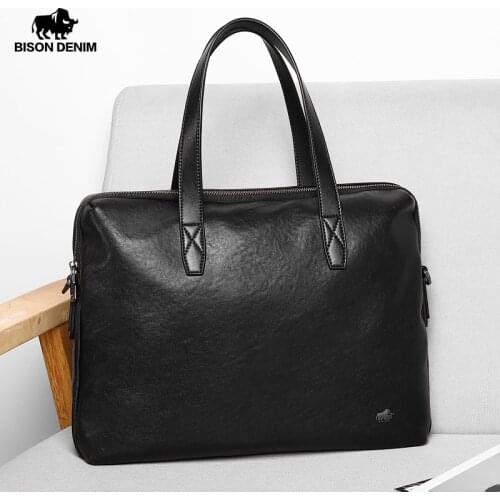BISON DENIM Genuine Leather Business Briefcase Fashion Mens Crossbody Bags High Quality Male Office Handbags 2020 New N20011
