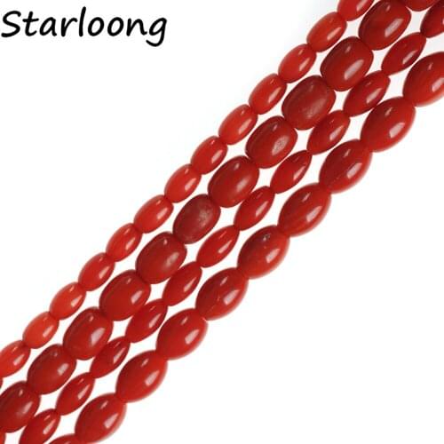 Natural Stone Beads Oval Drum shape Red Coral Strand Loose Beads for Jewelry Making Diy Bracelet Necklace Pick Size 15.5"